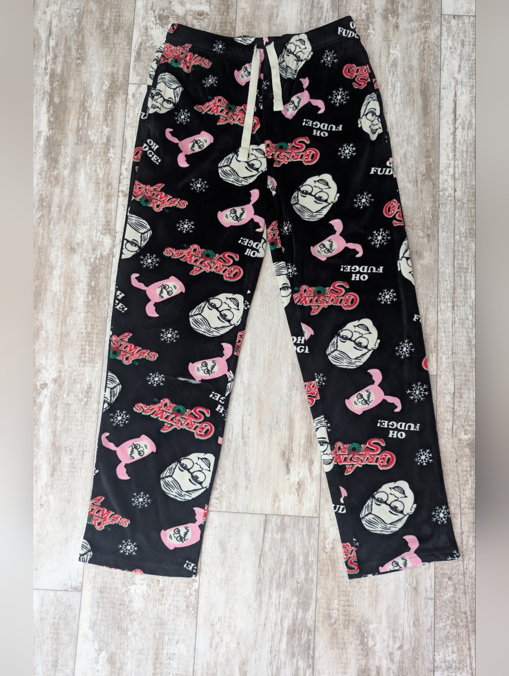 Women’s Black Holiday Graphic Pajama Pants - Pink & White Accents